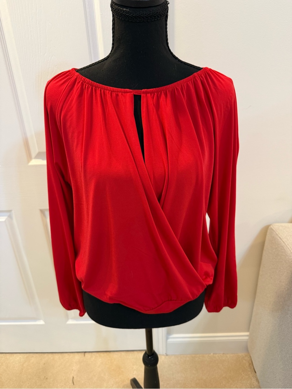 Express Red Surplice Long-Sleeve Top